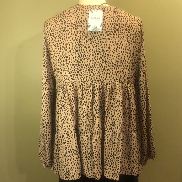 Eomenie Chiffon Blouse Loose Swiss Dot Ruffle Hem Flowy Tops Peplum Crew Neck - Picture 5 of 6